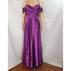 New Bridesmaid (4) Purple Satin Drape Sleeve with Spaghetti Strap Maxi Dress